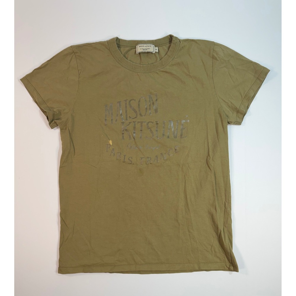 Maison‎ Kitsune Paris France Graphic T-Shirt Olive Green Mens Size M